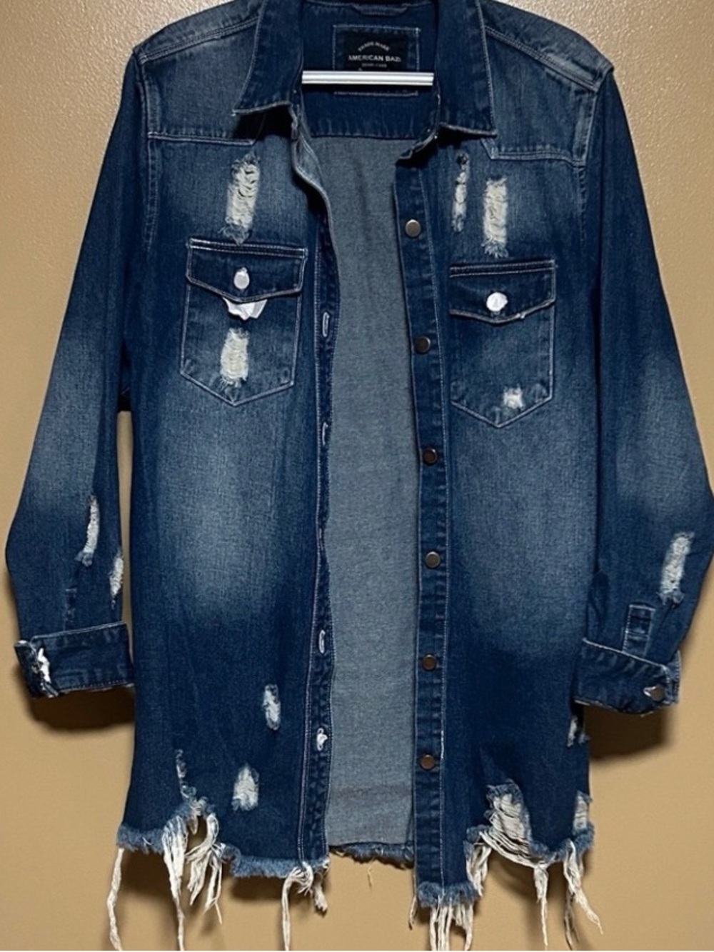 American Bazi disressed indigo shirt jacket 
